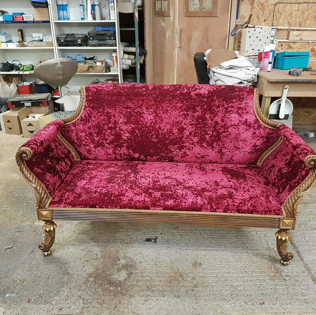 Crimson velvet settee